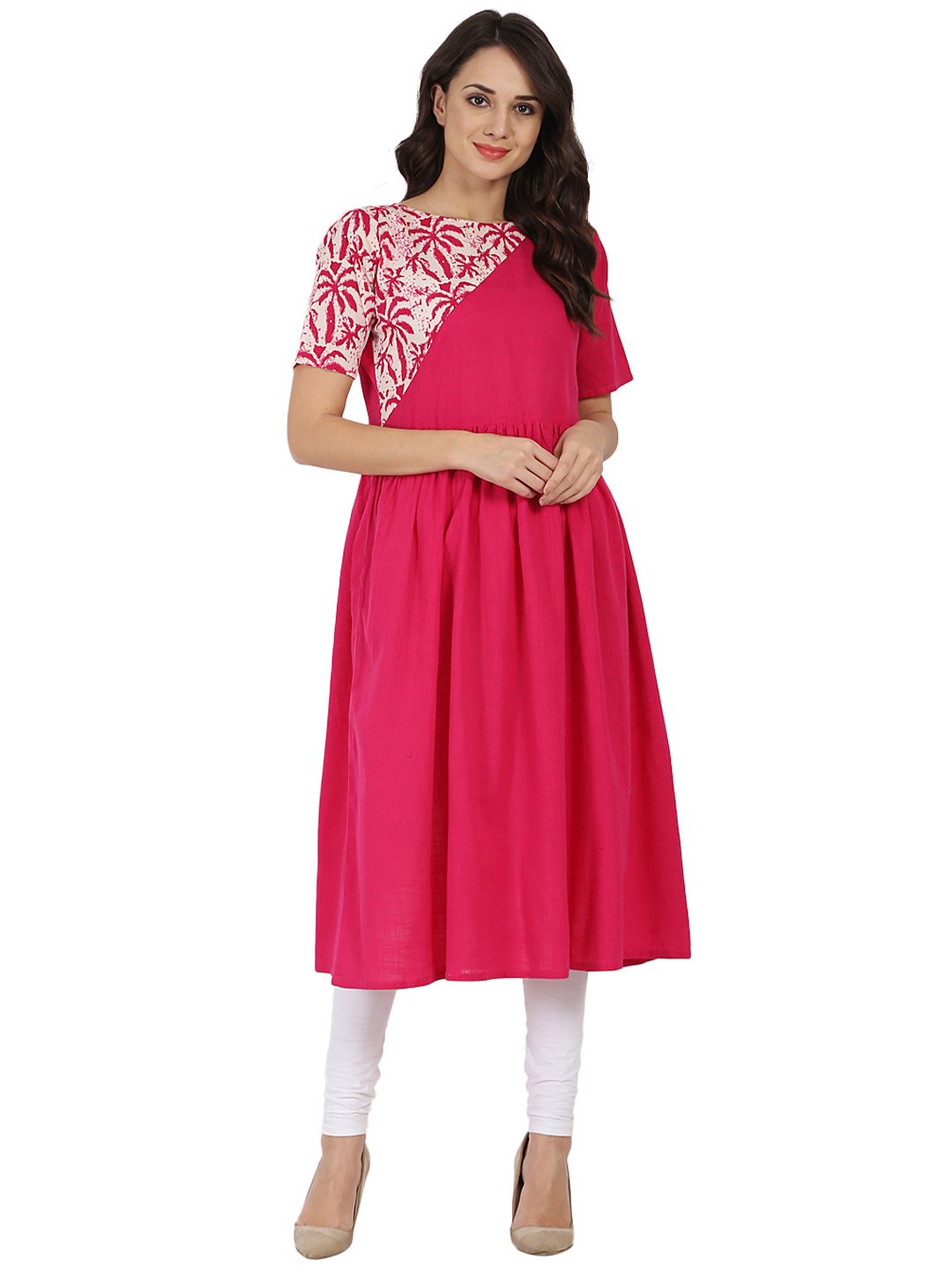 Buy Nayo Women's White & Pink Printed Kurta with Trousers  (Women's_Pink_Medium Size) at Amazon.in